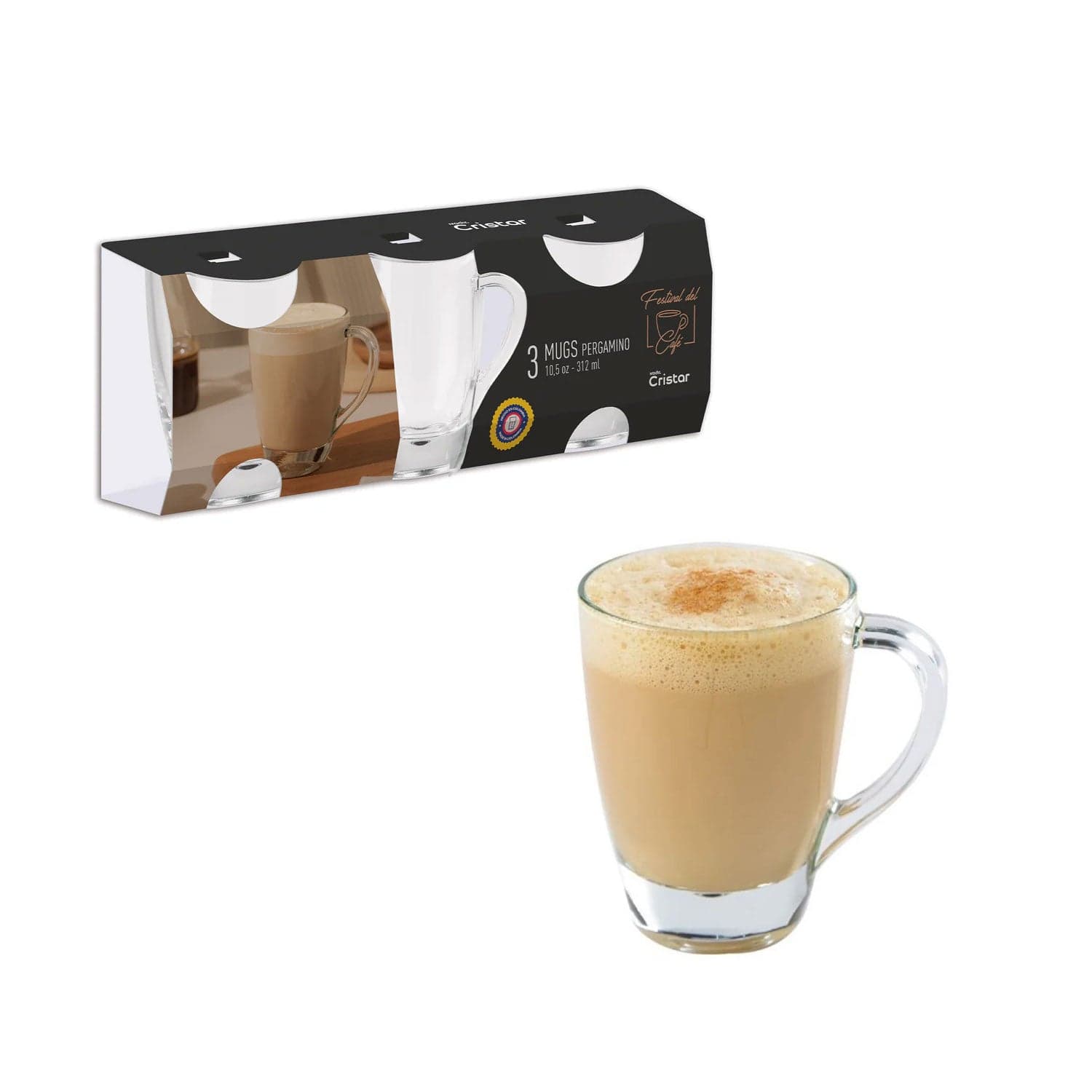 Set x 3 Mugs Pergamino 10.5 oz / Cristar